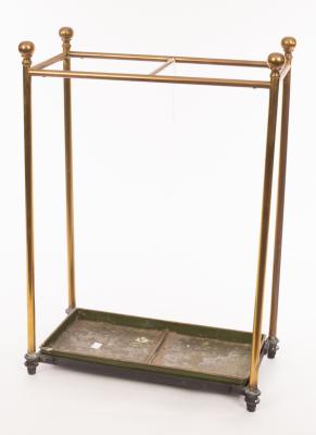 Appraisal: A brass two-division stick stand with turned finials cm wide