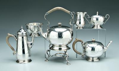 Appraisal: Six piece English silver tea service round engraved scroll bellflower