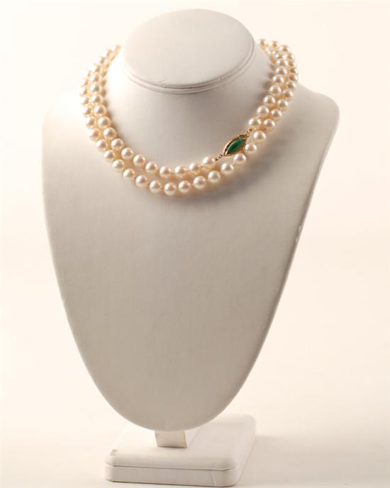 Appraisal: A Pearl Jade and Gold Necklace opera length having eighty