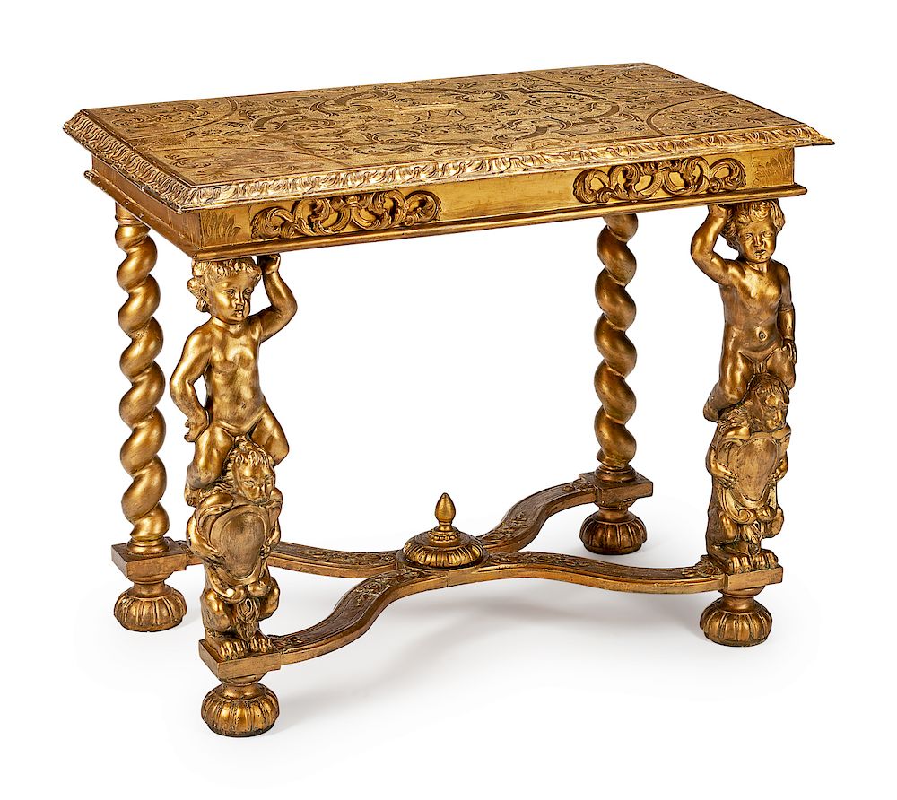 Appraisal: A Continental Carved Giltwood Console Incorporating Antique Elements A Continental