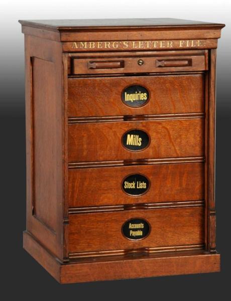 Appraisal: Oak Amberg's Letter File Cabinet Description Wonderful desktop size Complete