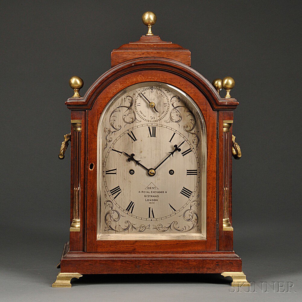 Appraisal: Dent Mahogany Table Clock London No c -in silvered sheet