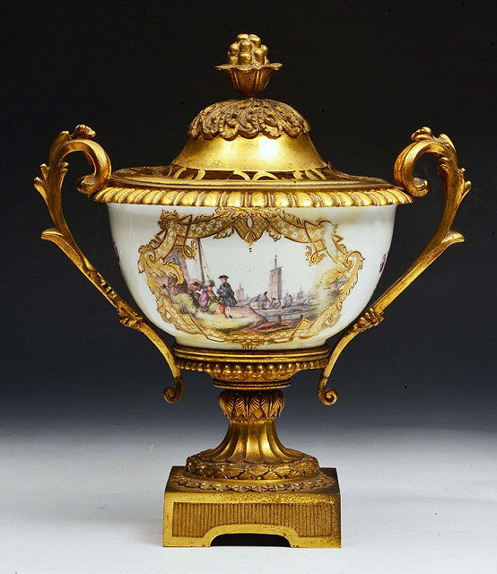 Appraisal: A MEISSEN ORMOLU MOUNTED BOWL with pierced cover of urn