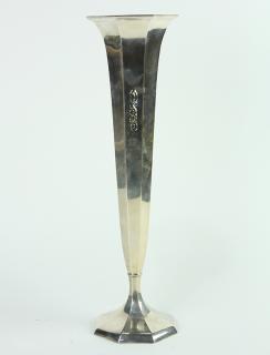 Appraisal: American sterling silver trumpet vase the elegant paneled body fronted