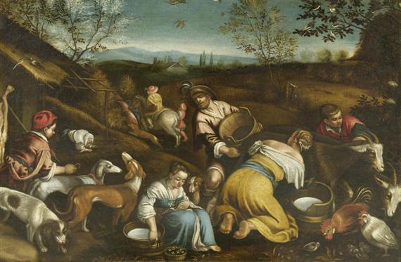 Appraisal: Follower of BASSANO JACOPO Bassano Allegory of spring Oil on