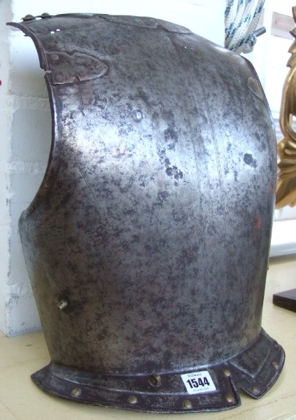 Appraisal: A Continental steel breast back plate probably th century with