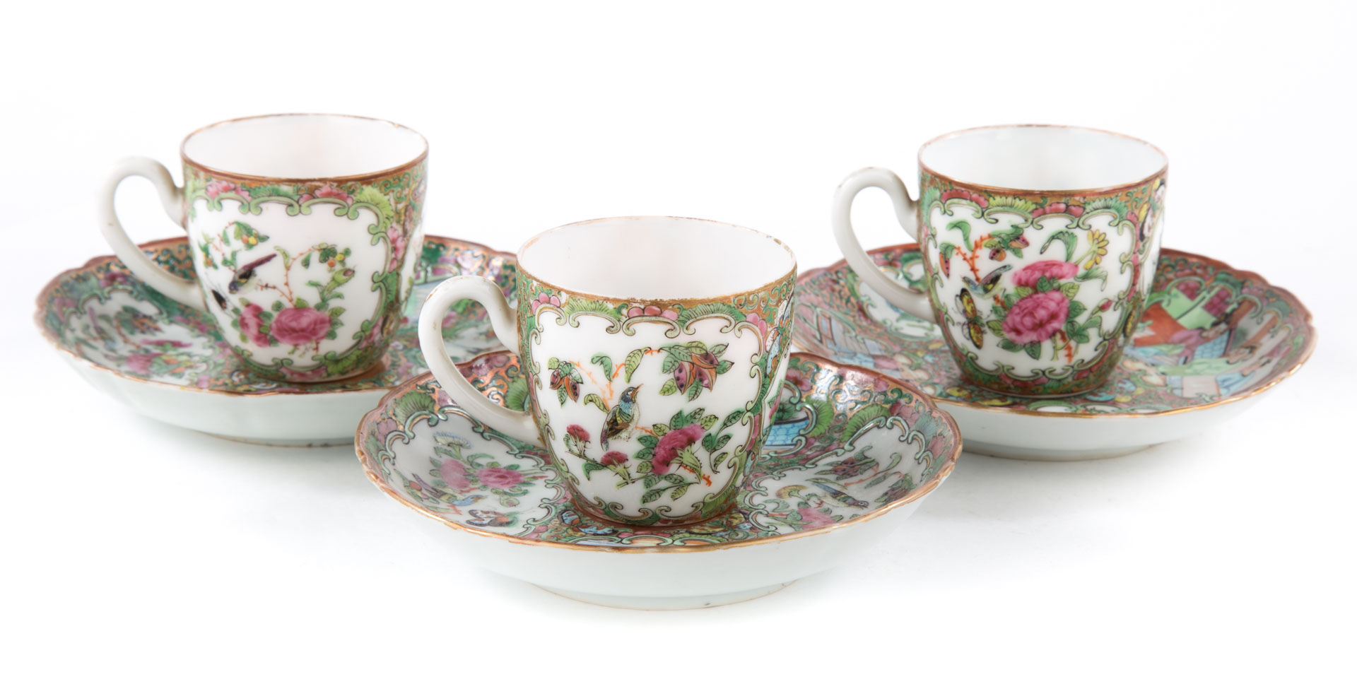 Appraisal: Three Canton decorated European porcelain teacups late th century three