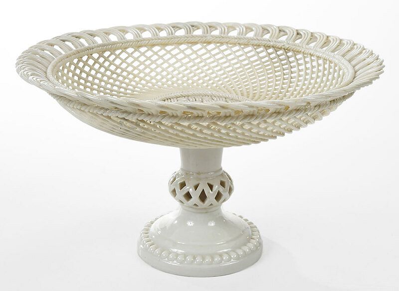 Appraisal: Belleek Basket Weave Compote Irish th century delicate strand bowl