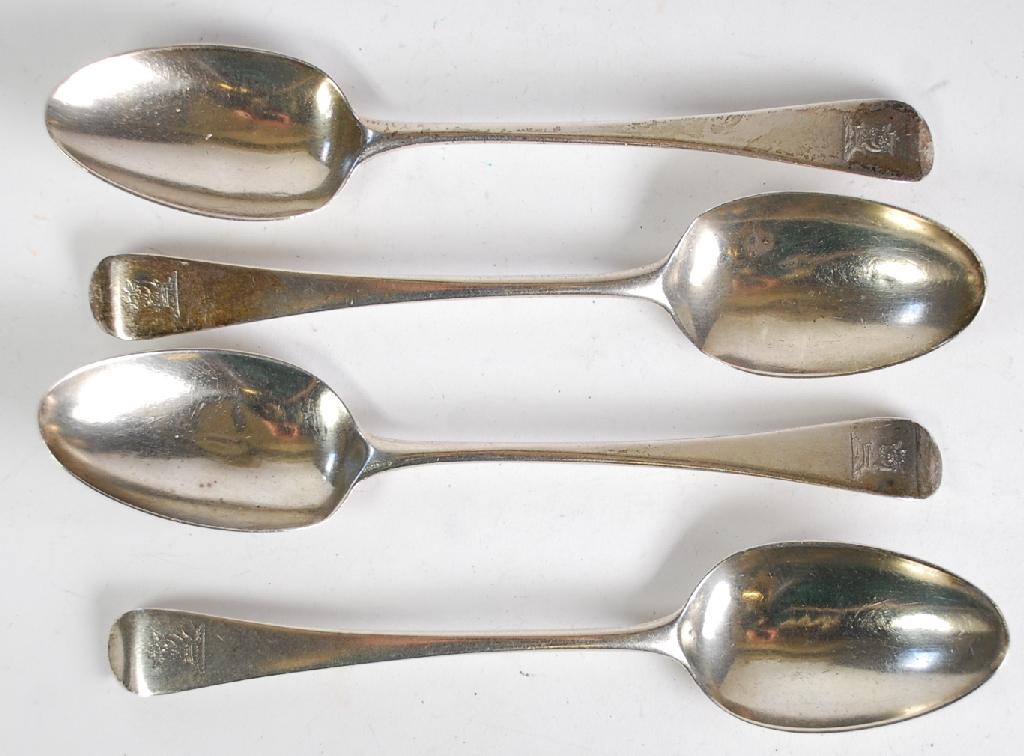 Appraisal: SET OF FOUR GEORGE III SILVER TABLE SPOONS Early English