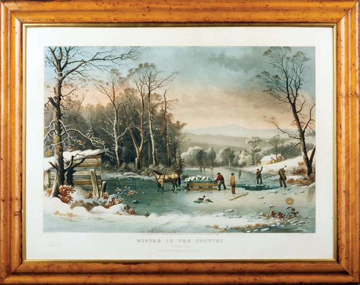 Appraisal: WINTER IN THE COUNTRY - GETTING ICE Large-folio handcolored lithograph