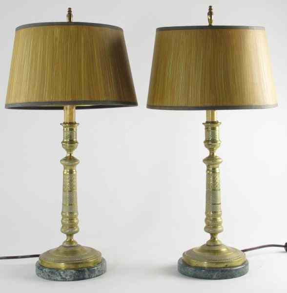 Appraisal: Pair of Neo-Classical Boudoir Lampscast gilt brass lamps on marble