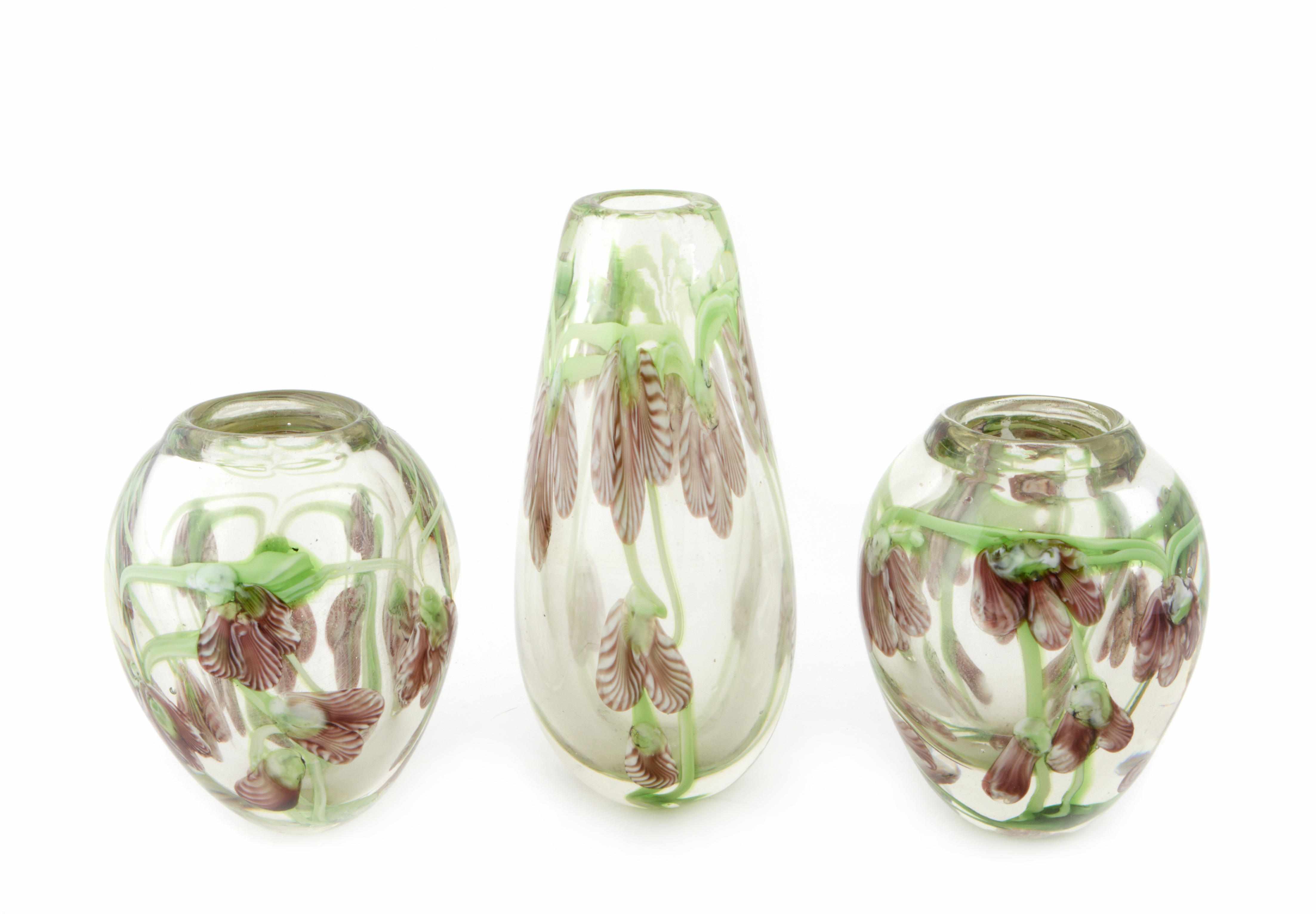 Appraisal: Three contemporary art glass vases with internal decoration late th