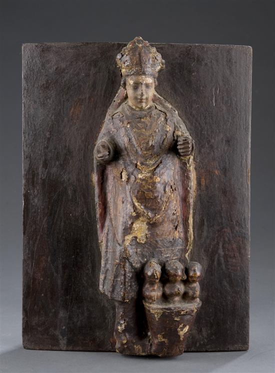 Appraisal: Hand carved Continental St Nicholas wall plaque th century Wood