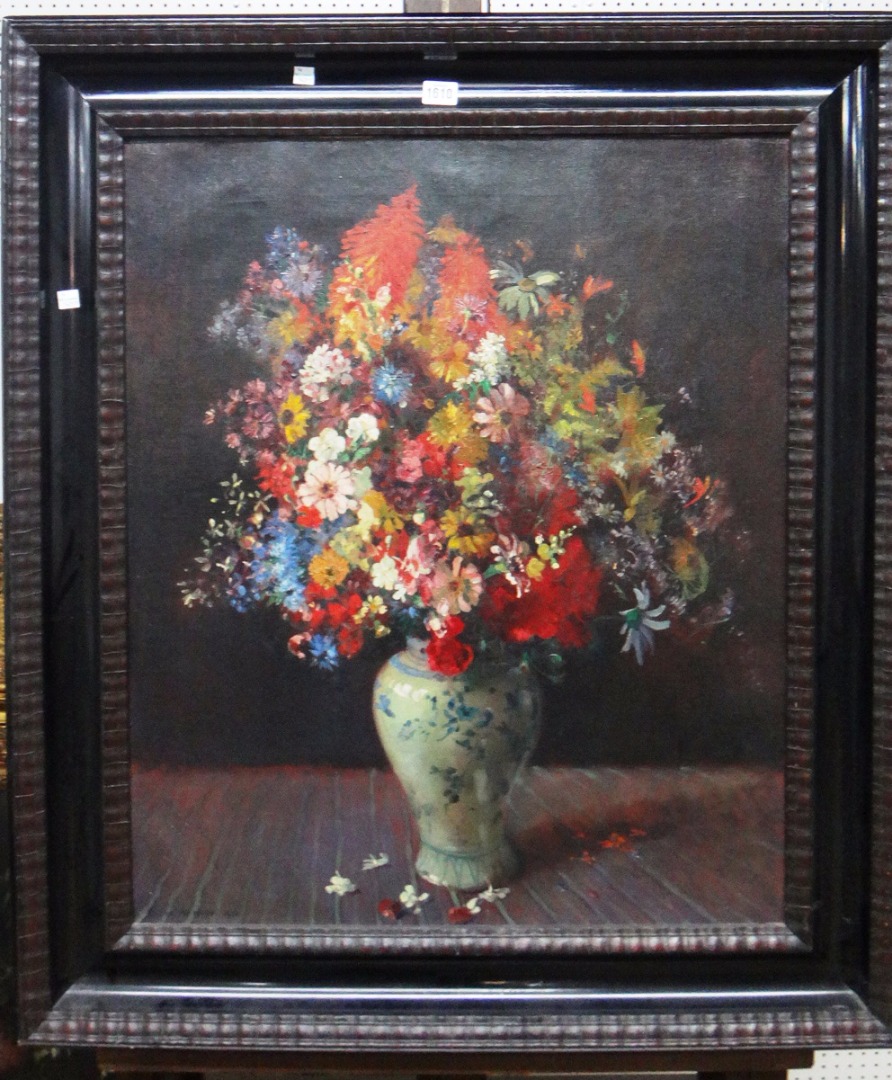 Appraisal: Clare Atwood - Still life of mixed flowers oil on