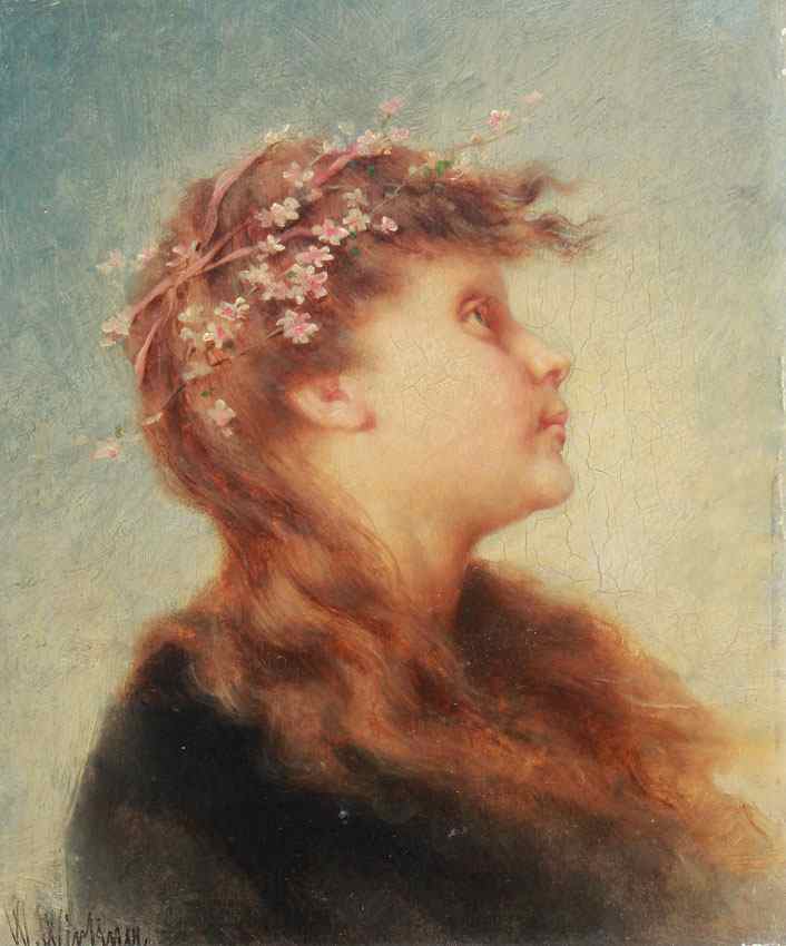 Appraisal: WIRKNER Wenzel Austrian - Young Girl with Floral Tiara Oil