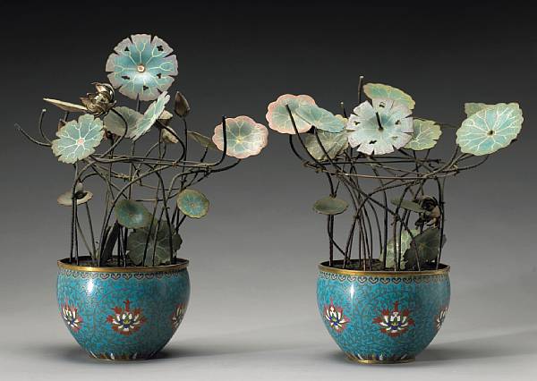 Appraisal: A pair of cloisonn enameled metal jardini res and lotus