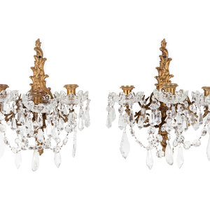 Appraisal: A Pair of Italian Gilt Bronze and Cut Glass Sconces