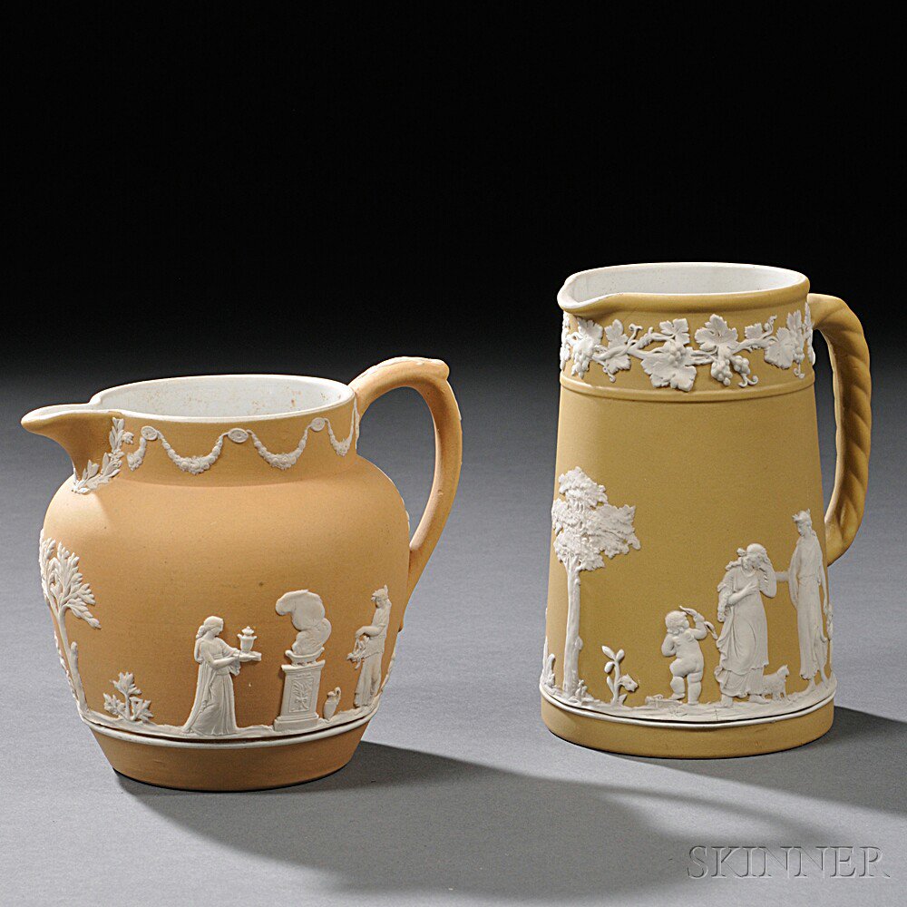 Appraisal: Two Wedgwood Yellow Jasper Dip Jugs England late th early