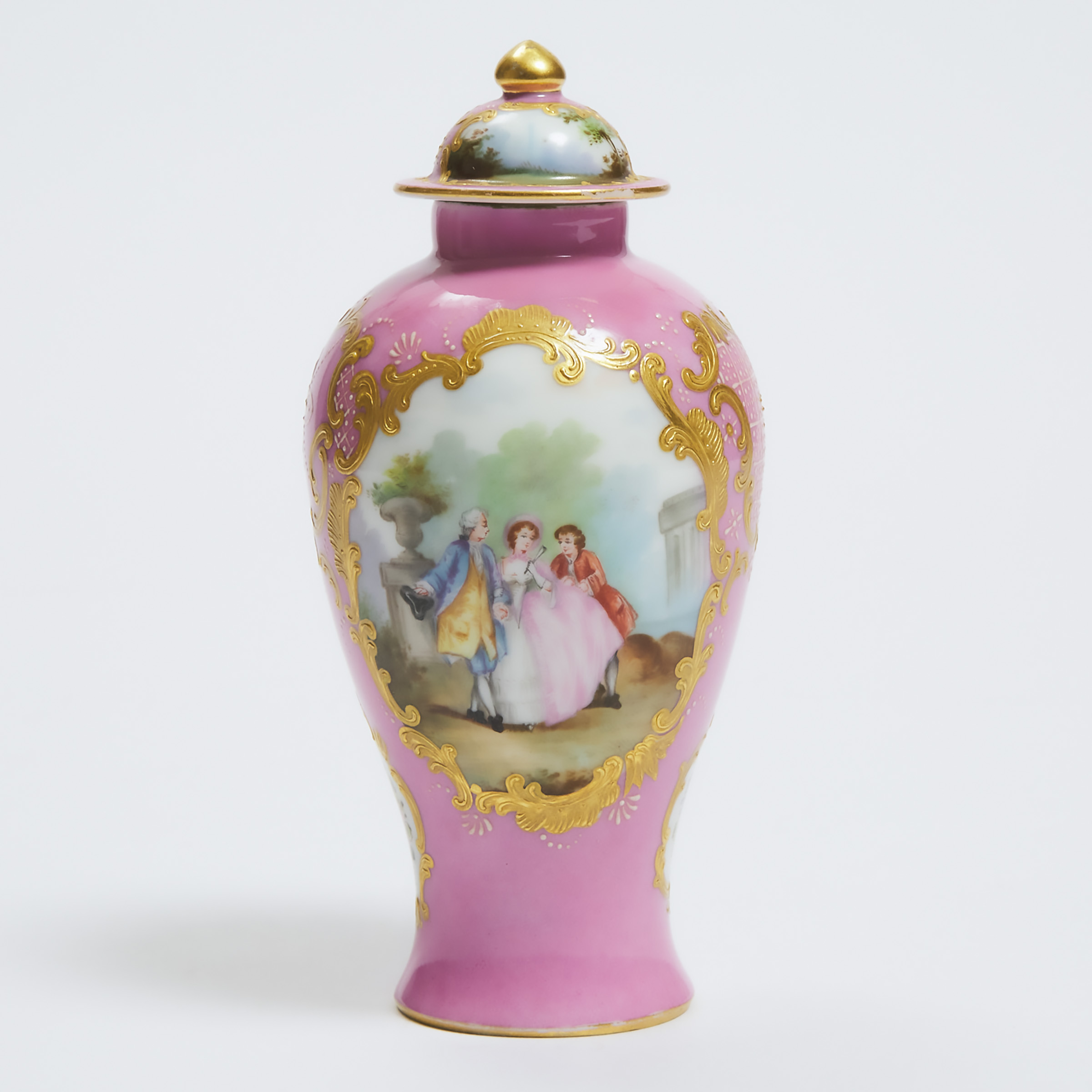 Appraisal: German 'Meissen' Porcelain Pink Ground Cabinet Vase and Cover c