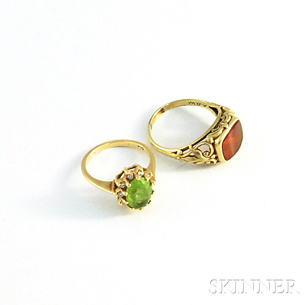 Appraisal: Two Gold Gem-set Rings a kt gold peridot and diamond