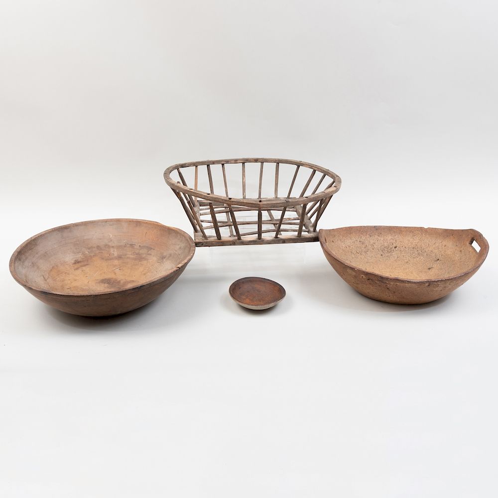 Appraisal: Three American Wood Bowls and a Cheese Strainer The bowls