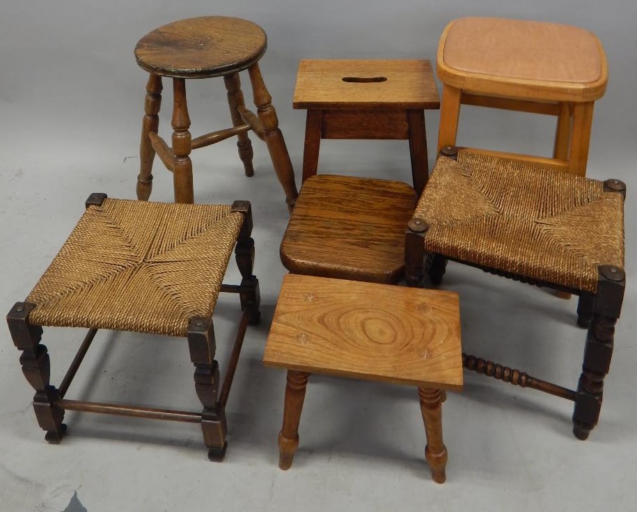 Appraisal: Various country maid and other stools to include a tall