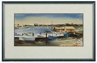 Appraisal: Milford Zornes ''Back Bay - Newport'' harbor scene with figures