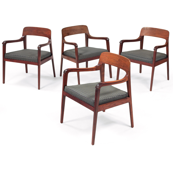 Appraisal: Baker armchairs four in the style of Wormley's Riemerschmid chairs