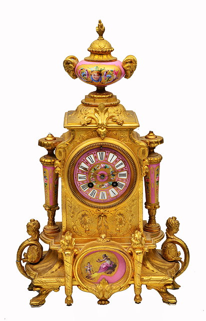 Appraisal: A LATE TH CENTURY FRENCH GILT METAL MANTLE CLOCK with