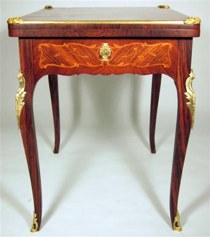 Appraisal: Louis XVI style gilt metal mounted marquetry games table The