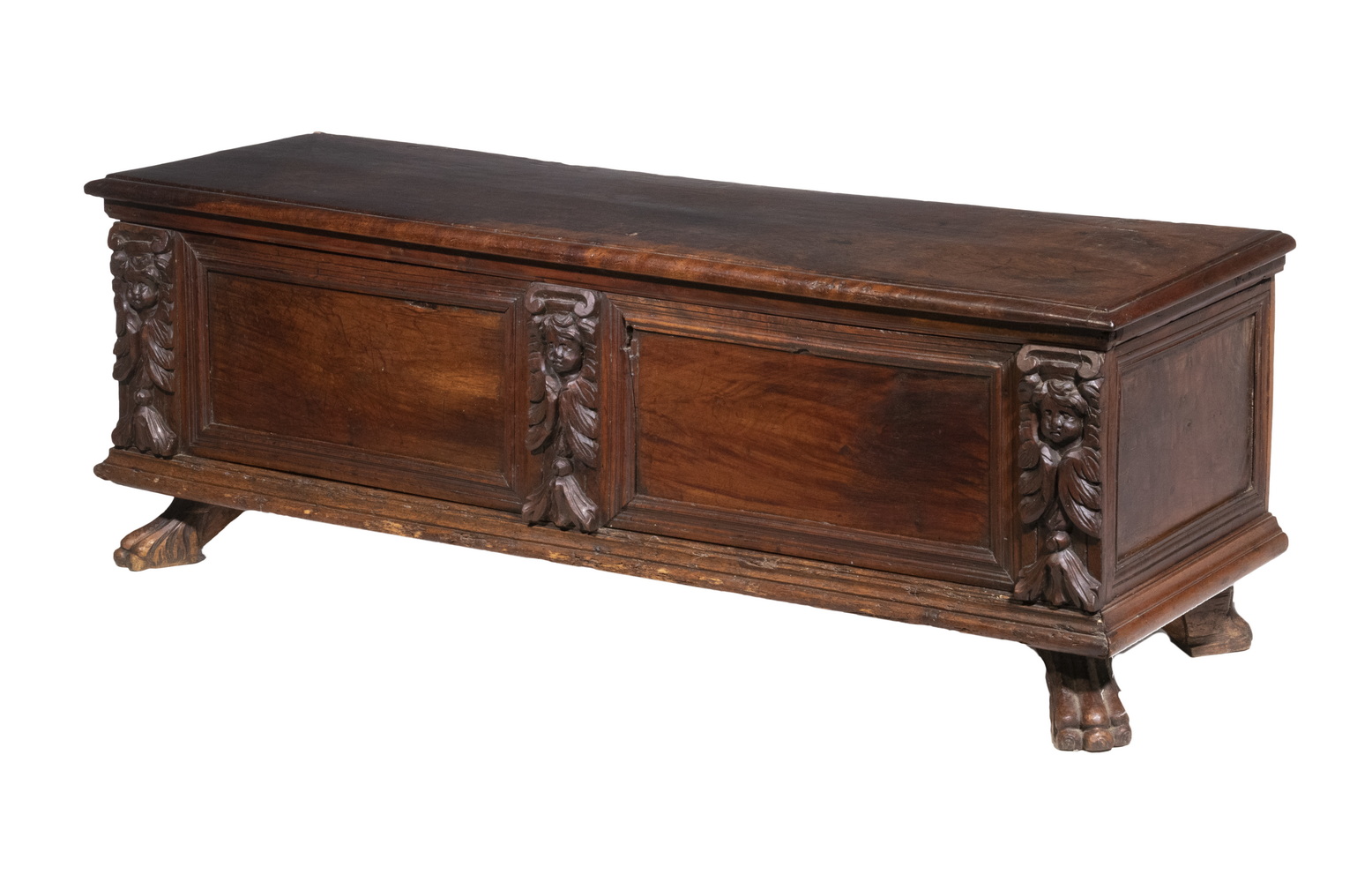 Appraisal: ITALIAN WALNUT CASSONE th c Carved Chest with molded edge