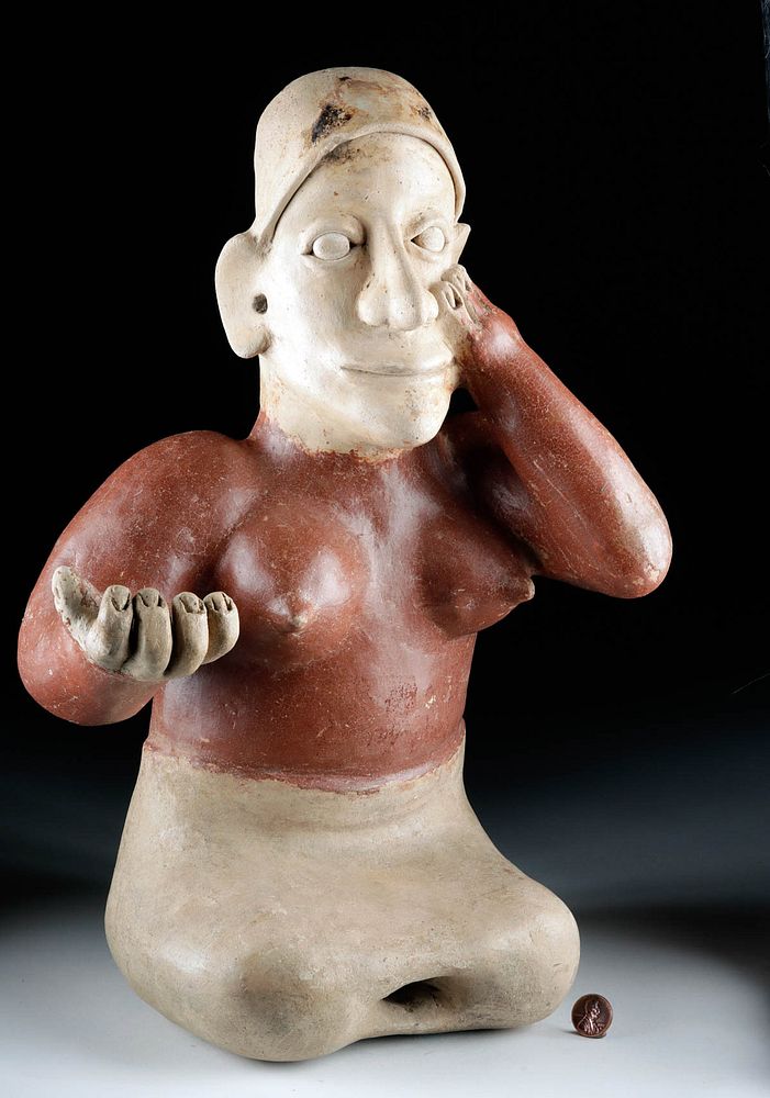 Appraisal: Large Jalisco Ameca Pottery Seated Female Figure Originally Listed At