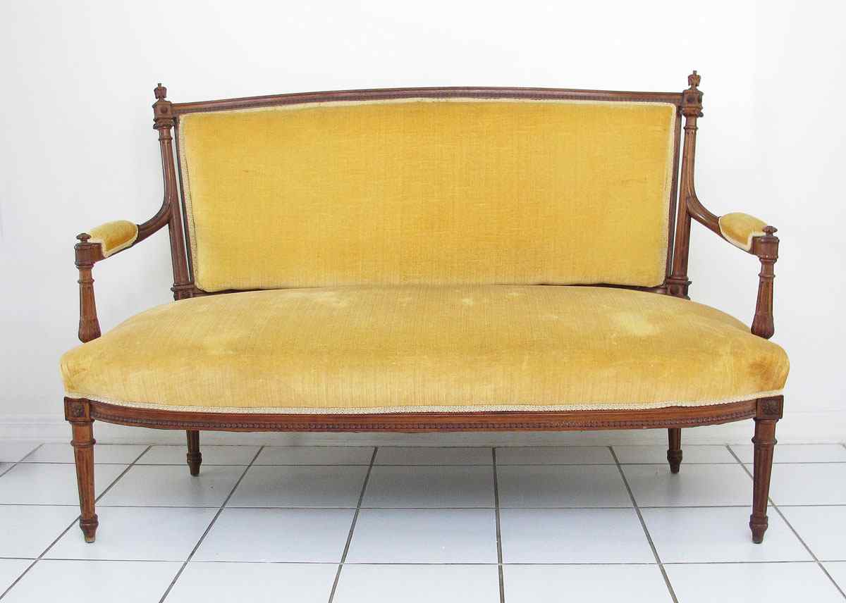 Appraisal: LOUIS XVI STYLE CANAPE Settee with a slight curve to