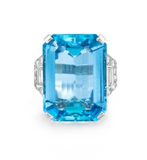 Appraisal: A Fine Platinum Aquamarine and Diamond Ring Asprey France dwts