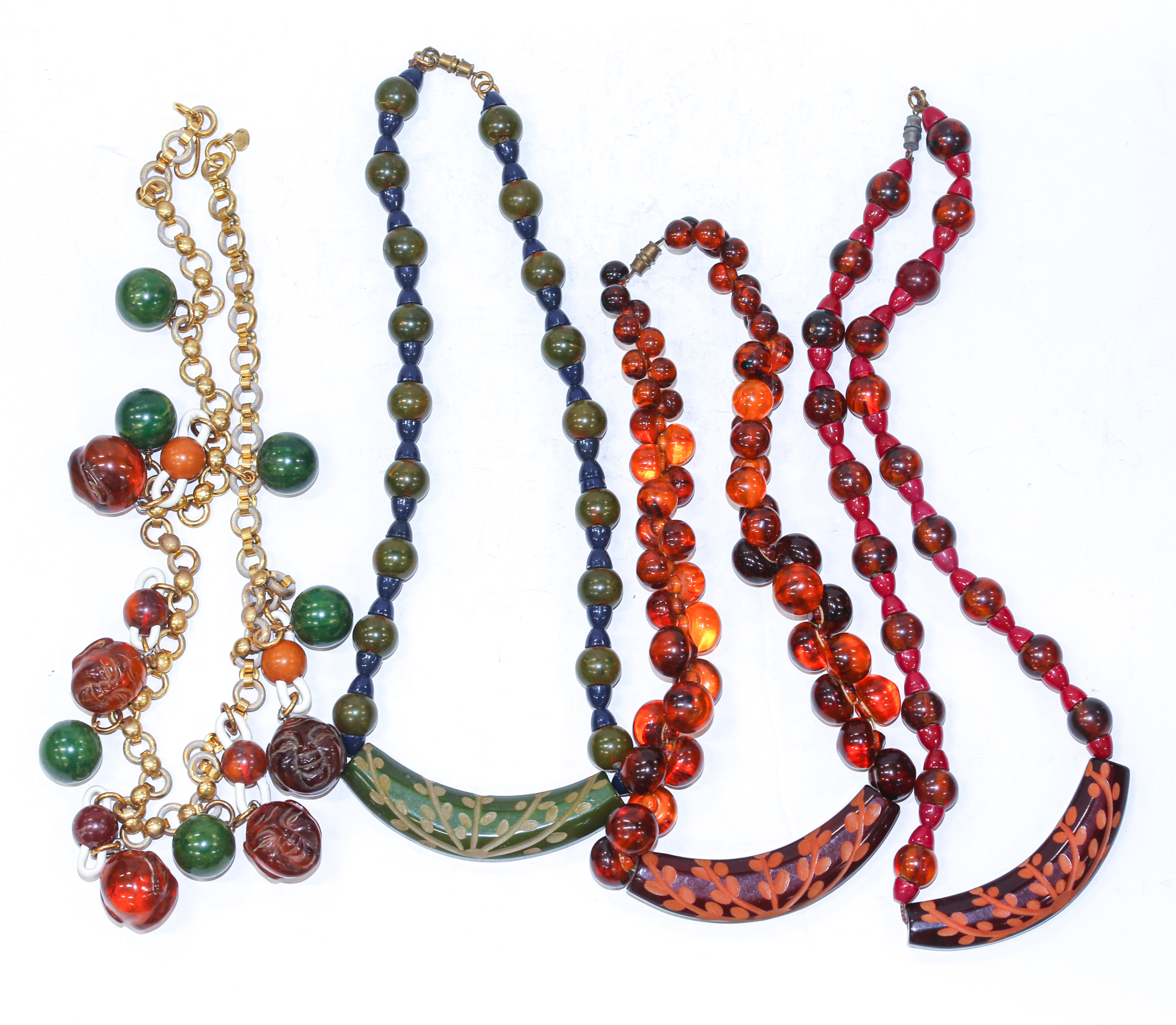 Appraisal: A COLLECTION OF BAKELITE NECKLACES Including three Bakelite beaded necklaces