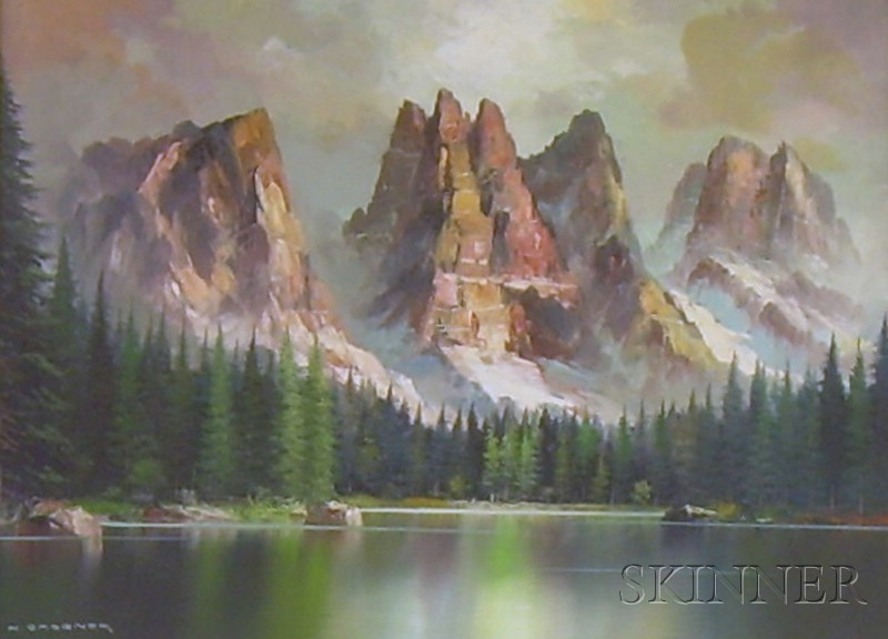 Appraisal: Framed Oil on Canvas Alpine Lake View by Julius Grodner