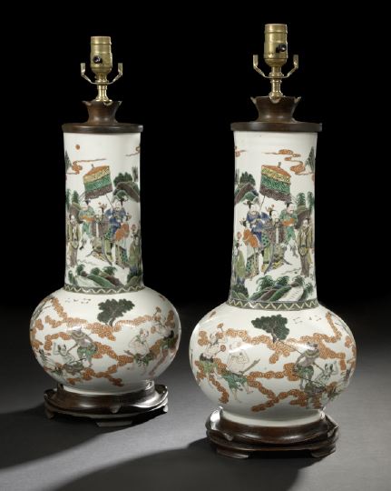 Appraisal: Pair of Chinese Famille Verte Porcelain Bottle Vases th century