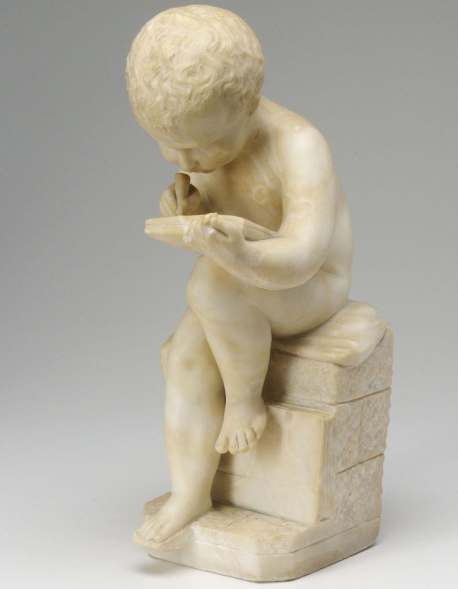 Appraisal: ALABASTER STATUE Of boy with writing tablet signed Antonio Canova