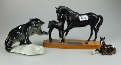 Appraisal: Beswick Black Beauty and foal Puma on rock damaged and