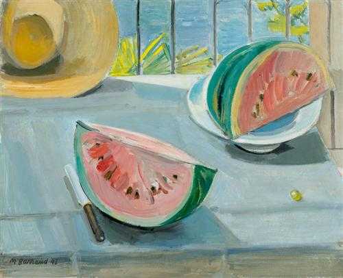 Appraisal: BARRAUD MAURICE Geneva Water melons Oil on canvas Signed lower