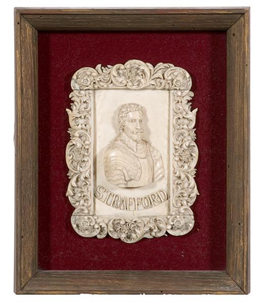 Appraisal: IVORY CARVING OF THOMAS WENTWORTH English high relief and robustly