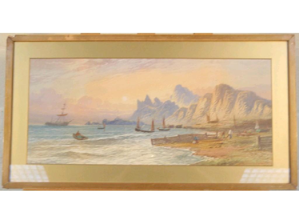 Appraisal: Lxxx Lewis thC Coastal scene with figures and shipping watercolour