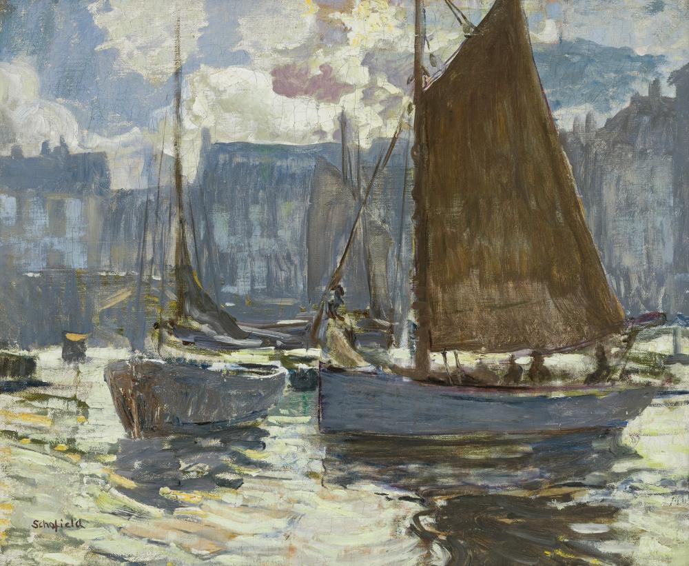 Appraisal: WALTER ELMER SCHOFIELD American - Harbor Scene oil on canvas