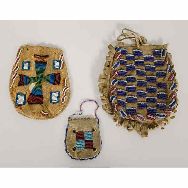 Appraisal: Sioux Beaded Hide Pouches lot of including one bag partially