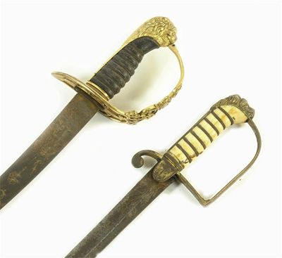 Appraisal: A George III sabre with a blued steel curved blade