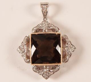 Appraisal: K WHITE GOLD DIAMOND AND SMOKY TOPAZ PENDANT HAVING CTW