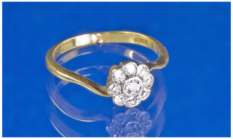 Appraisal: Edwardian ct Gold Diamond Cluster Ring Millegrain Set Central Round