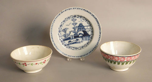 Appraisal: Delft plate dia together with a stick spatter bowl h