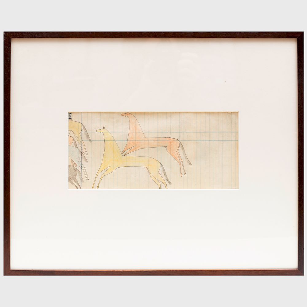 Appraisal: Sioux Indian Double Sided Ledger Drawing A herd of horses