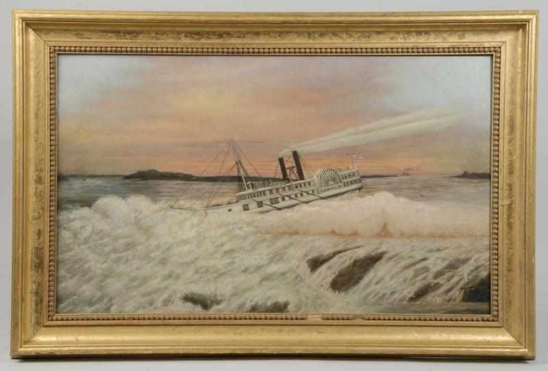 Appraisal: Framed th Century Paddle Boat Oil Painting Description Signed J